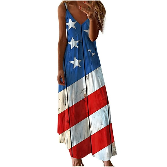 BangWanChi Plus Size Summer Dresses Women's Summer Print Casual Loose Sleevless V-Neck Dress