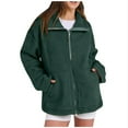 thumbnail image 1 of BangWanChi Puffer Jacket Womens with Hood Women's Solid Winter Faux Coats Long Sleeve Lapel Pockets Fleece Jacket Casual Trendy Outerwear Green M, 1 of 5