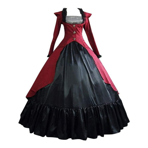 BangWanChi Red Dresses for Women Fashion Women Plus Size Vintage Gothic Court Collar Patchwork Bow Dress