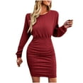 thumbnail image 1 of BangWanChi Red Dresses for Women Fashionable Women's Long Sleeved Round Neck Casual Versatile Dress, 1 of 9