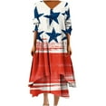 thumbnail image 1 of BangWanChi Red Dresses for Women Women Casual Loose Printed Irregular Buttoned Hem V-Neck 3/4 Sleeve Dresses, 1 of 5