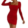 thumbnail image 1 of BangWanChi Red Dresses for Women Women's Sexy Backless Short Long-Sleeved Neck Dress, 1 of 6