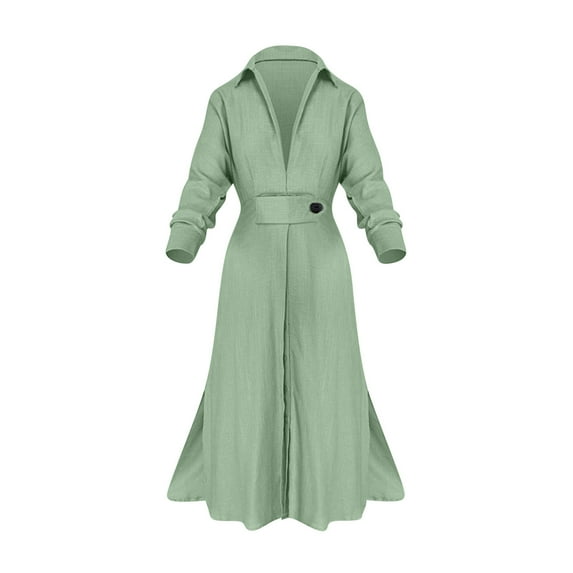 BangWanChi Red White and Blue Dress for Women Plus Size Dress Sundresses for Women Women's High Waisted Button Flip Collar V-neck Solid Color Waistband Long Sleeved Irregular Shirt Dress