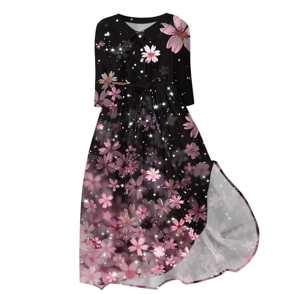 BangWanChi Sexy Dresses for Women Dresses for Women Casual Summer Beach Dresses for Women Vacation Women's Casual Floral Loose Pleated Shirt Dress