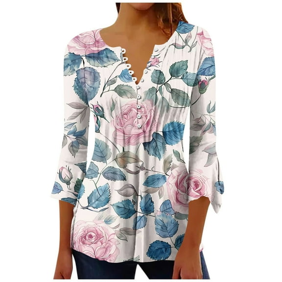 BangWanChi Shirts for Women Trendy Fall Women Fashion Printed Casual V-Neck Short Sleeve Loose T-Shirt Blouse Tops