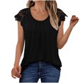thumbnail image 1 of BangWanChi Spring Tops for Women 2024 Trendy Womens Lace Pleated Shirts Short Sleeve Blouses, 1 of 5