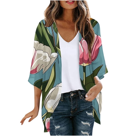 BangWanChi Summer Cardigans for Women Lightweight 2024 Women's Spring Summer Loose Casual Fashion Long-sleeved Cardigan Top