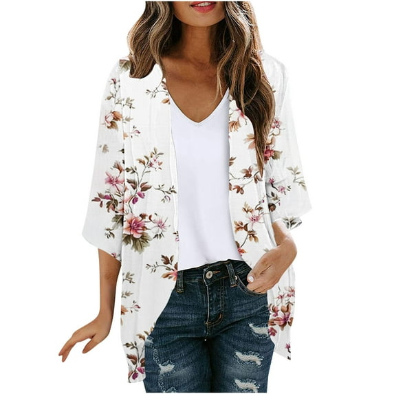 BangWanChi Summer Cardigans for Women Lightweight Women's Long Sleeve Printing Casual Tops Blouse With Pocket Cardigan