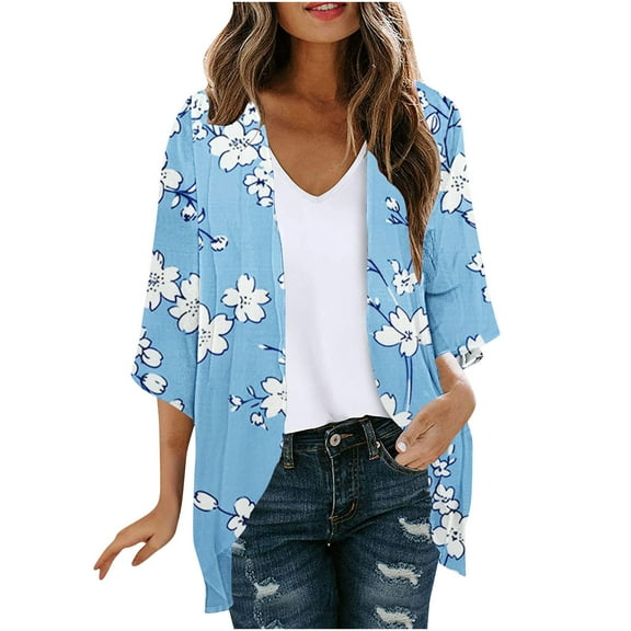 BangWanChi Summer Cardigans for Women Lightweight Women's Long Sleeve Printing Casual Tops Blouse With Pocket Cardigan