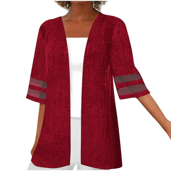 BangWanChi Summer Cardigans for Women Plus Size Lightweight Women Fashion Cardigan Up Casual Solid Color Half Sleeve Hoodeless Tops