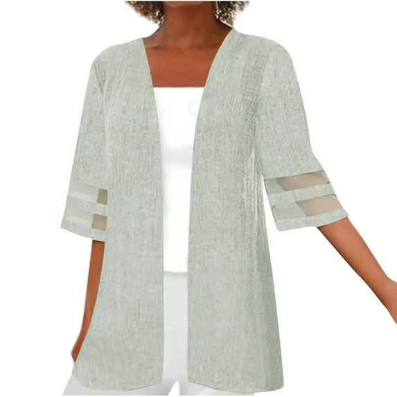BangWanChi Summer Cardigans for Women Plus Size Lightweight Women Fashion Cardigan Up Casual Solid Color Half Sleeve Hoodeless Tops