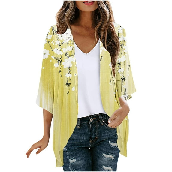 BangWanChi Summer Cardigans for Women Plus Size Lightweight Women's Long Sleeve Printing Casual Tops Blouse With Pocket Cardigan
