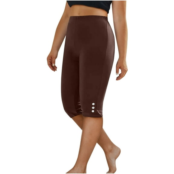 BangWanChi Summer Women's Summer High Waisted Solid Color Capris Matching Slim Fitting Yoga Gym Pants Leggings