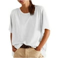 thumbnail image 1 of BangWanChi Summer Tops for Women Casual Women'S Solid Color Round Neck Short Sleeve Casual Shirt Top, 1 of 5