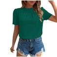 thumbnail image 1 of BangWanChi Summer Tops for Women Fashion Solid Color Summertime Button Short Sleeve Round-Neck Blouses, 1 of 6