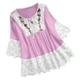 thumbnail image 1 of BangWanChi Summer Tops for Women Plus Size 2024 Women Vintage Lace Patchwork Bow V-Neck Three Quarter Blouses T-Shirt, 1 of 6
