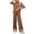 thumbnail image 1 of BangWanChi Two Piece Sets for Women Skirt Women New Awinter Fashion Sweater Loose Casual Long Sleeved Wide Leg Pants Knitted Two-piece Set Long Sleeved Round Neck Top/shirt Set, 1 of 5