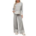 thumbnail image 1 of BangWanChi Two Piece Sets for Women Skirt Women New Awinter Fashion Sweater Loose Casual Long Sleeved Wide Leg Pants Knitted Two-piece Set Long Sleeved Round Neck Top/shirt Set, 1 of 5