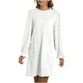 thumbnail image 1 of BangWanChi White Dress Women Women Casual Fashion Solid Bubble Embroidered Furball Loose Long Sleeve Round Neck Dress, 1 of 7