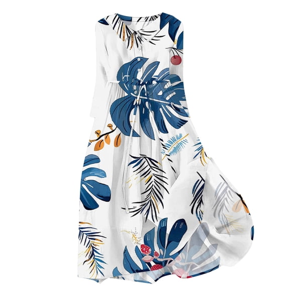BangWanChi White Dress Women Women Casual Temperament Elegant Loose Printed Lace Up Button Pleated 3/4 Sleeves Flip Collar Dress