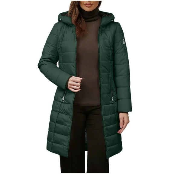 BangWanChi Winter Coats for Women Long Length Women's FALL And Winter Clothing, Solid Color Hooded Plush Cotton