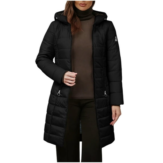 BangWanChi Winter Coats for Women Long Length Women's FALL And Winter Clothing, Solid Color Hooded Plush Cotton