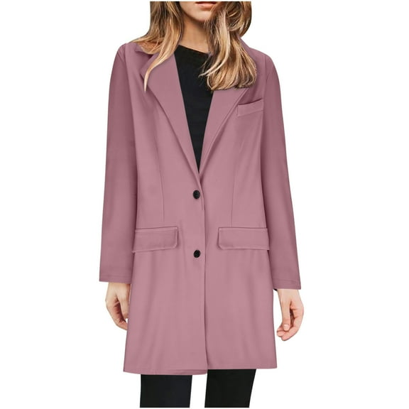 BangWanChi Winter Coats for Women Plus Size Women Business Attire Solid Color Long Sleeve Single Breasted Cardigan Suit Coat Top