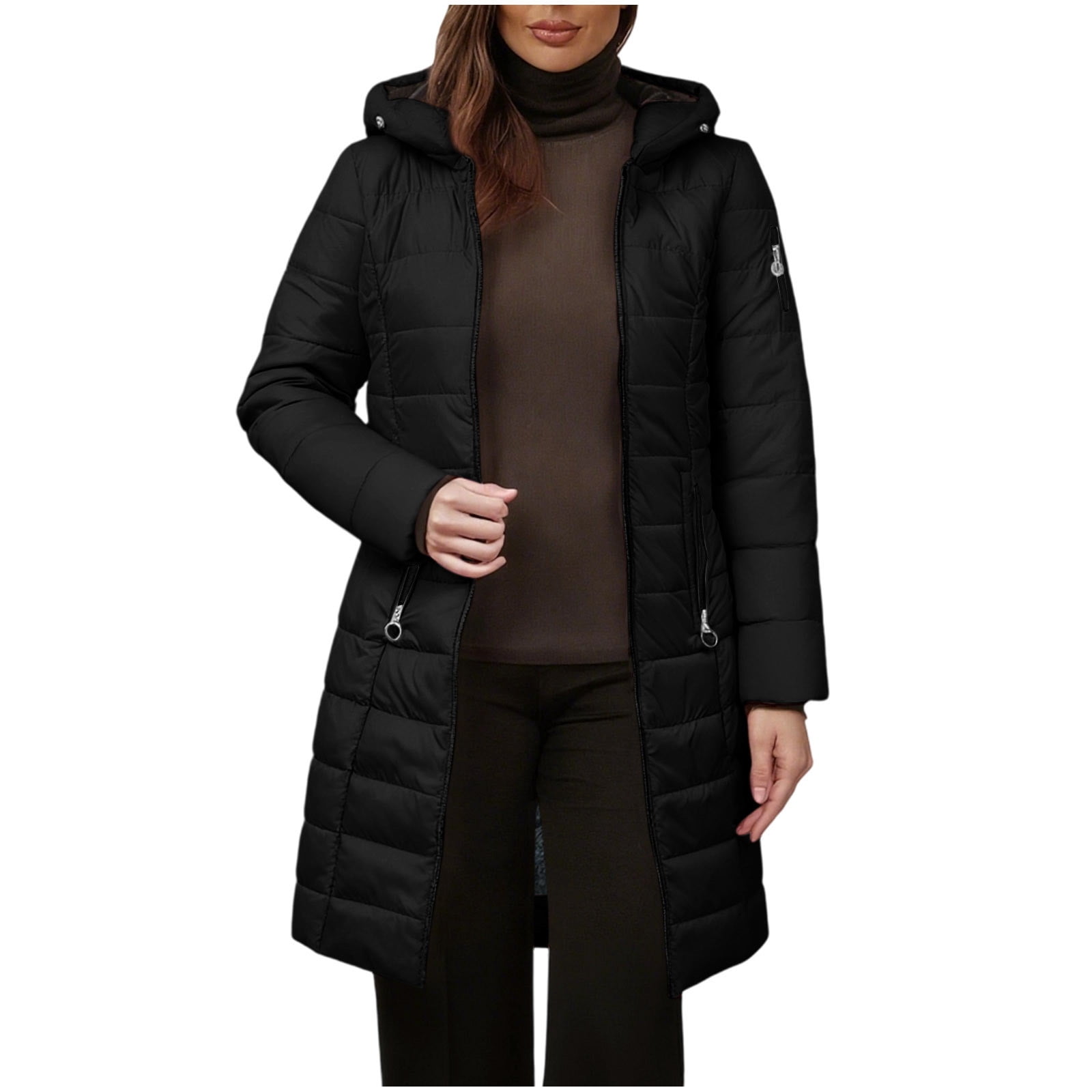 BangWanChi Winter Coats for Women's Solid Color Long-Sleeved Hooded Fashion Padded Jacket Outerwears