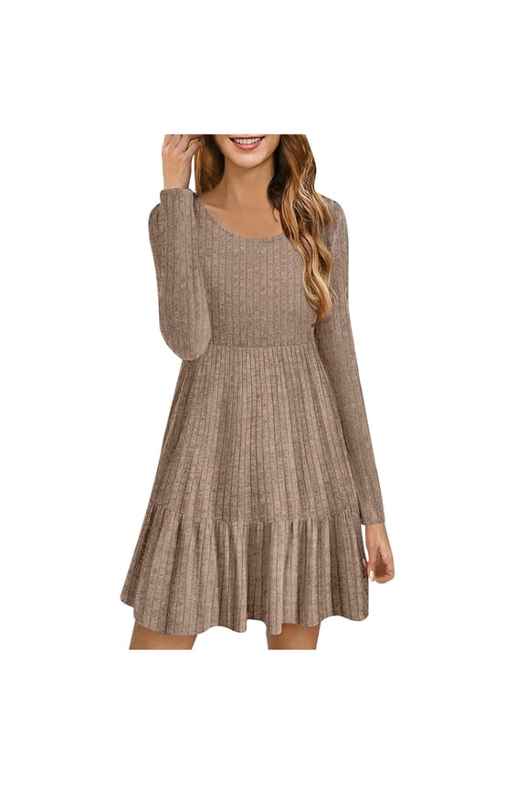 Winter Dresses for Women 2024 petite Women Round-Neck Solid Color Temperament Long Sleeve Outerwear Blazer Dress Khaki S