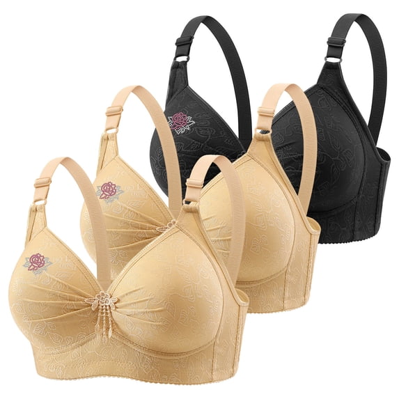 BangWanChi Wireless Bras for Women Support and Lift Woman's Lace Flower Gathered Together Large Size Daily Bra Underwear No Rims Black XXXL