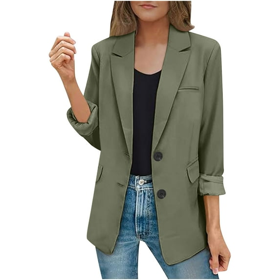 BangWanChi Women Blazers for Work Womens Bussiness Casual Blazers Open Front Long Sleeve Work Office Blazer Jacket With Shoulder Pads Fall Fashion 2024