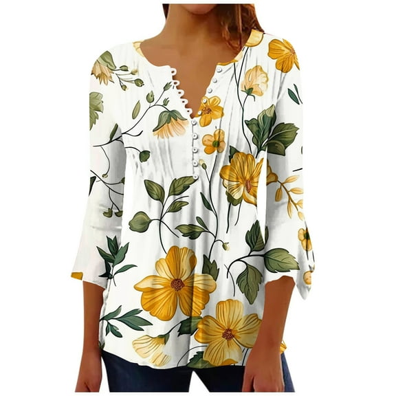 BangWanChi Women Clothing Women Fashion Printed Casual V-Neck Short Sleeve Loose T-Shirt Blouse Tops