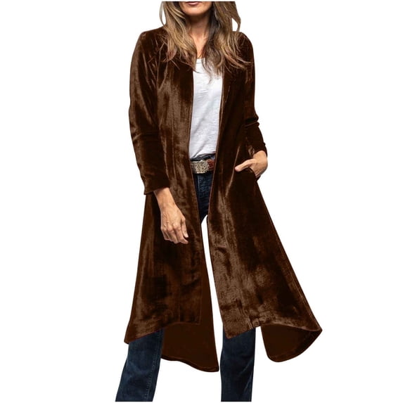 BangWanChi Women Solid Color Casual Solid Color Pocket Back Slit V-Neck Gold Velvet Party Dinner Outerwear