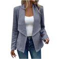 thumbnail image 1 of BangWanChi Women Solid Fall And Winter Textured Trendy Casual Jackets Lapel Collar Open Front Woolen Fabric Outerwear Coat With Pocket, 1 of 6