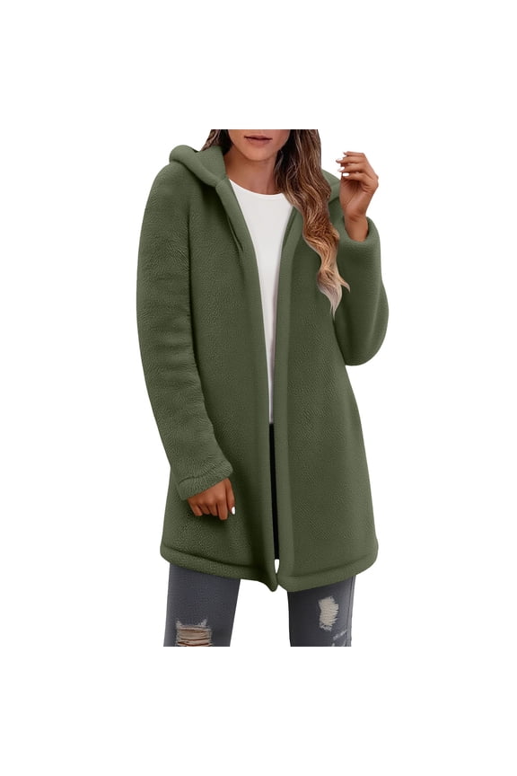 Women Warm Soft Fleece Jackets Casual Comfy Jacket Fuzzy Hooded Cardigan Outerwear Tops