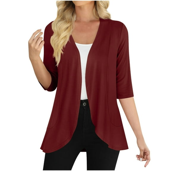 BangWanChi Women's Casual 3/4 Sleeves Cardigan Lightweight Soft Open Front Cardigans