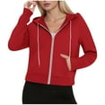 thumbnail image 1 of BangWanChi Women's Casual Loose Short Style Solid Color Hoodies Drawstring Zipper Hooded Sweatshirt Top with Pocket, 1 of 6