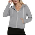 thumbnail image 1 of BangWanChi Women's Casual Loose Short Style Solid Color Hoodies Drawstring Zipper Hooded Sweatshirt Top with Pocket, 1 of 6