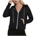 thumbnail image 1 of BangWanChi Women's Casual Loose Short Style Solid Color Hoodies Drawstring Zipper Hooded Sweatshirt Top with Pocket, 1 of 6