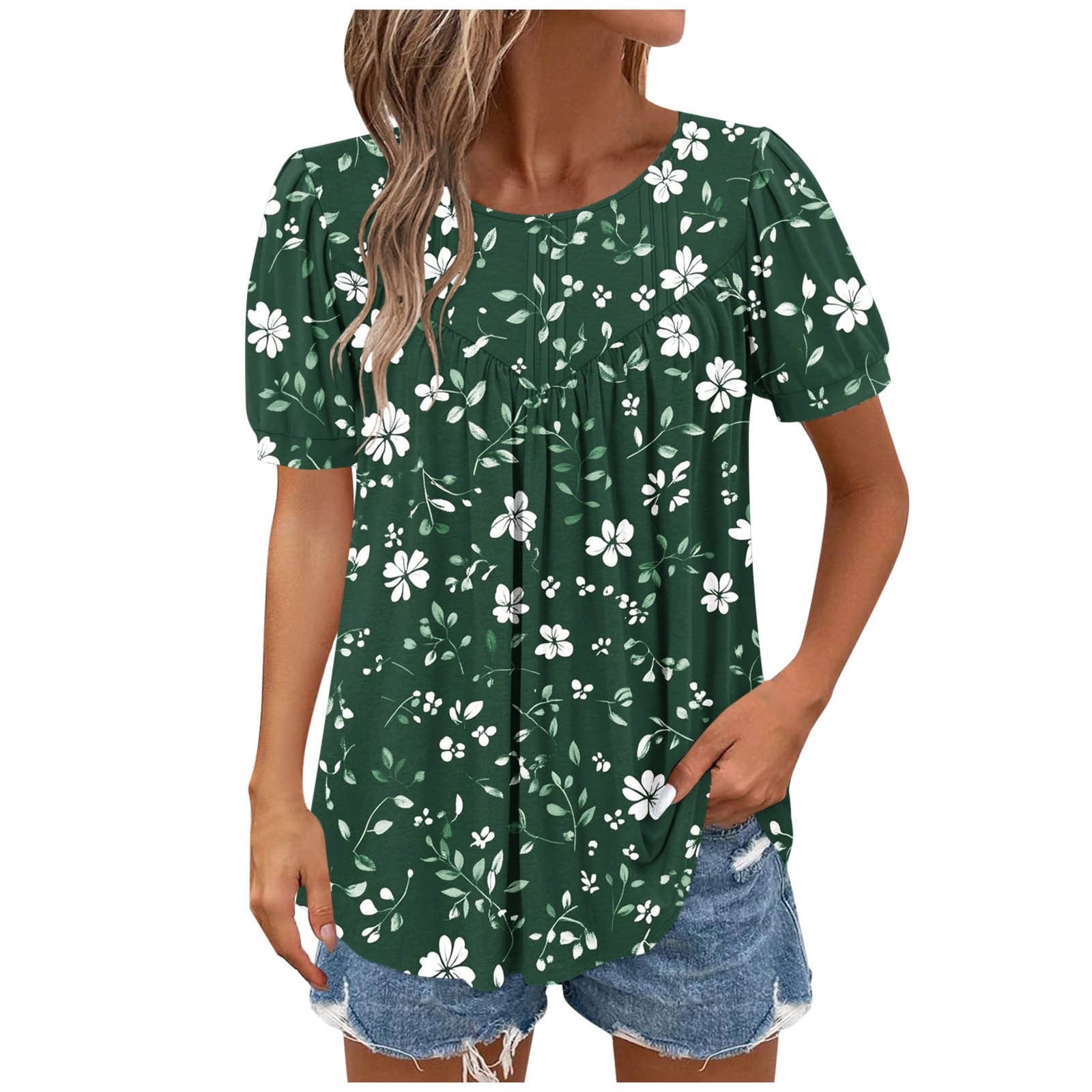 BangWanChi Women's Classic Round Neck T-Shirts Solid Color Casual Top ...