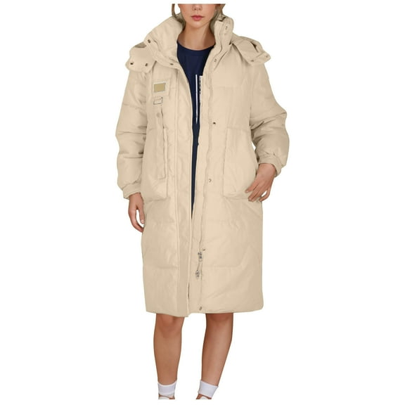 BangWanChi Women's Cotton-padded Jacket Long Women's Fall And Winter Long Sleeved Warm Cotton Jacket Bread