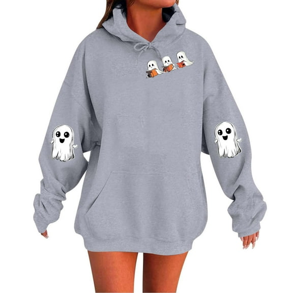 BangWanChi Women's Halloween Printed Hoodies Casual Long Sleeve Blouse Hooded Sweatshirts Top