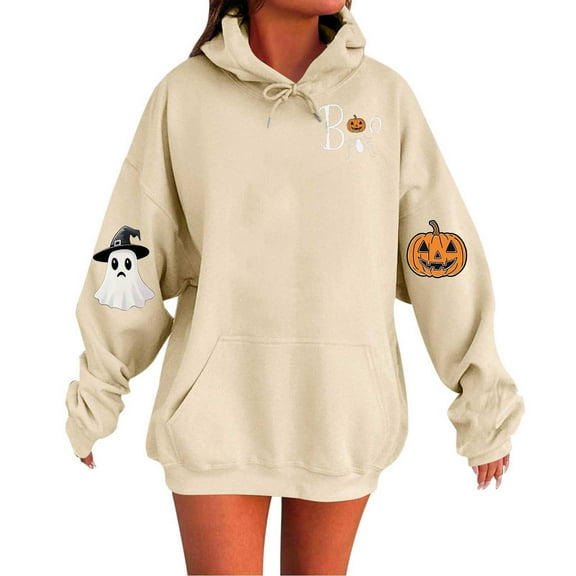 BangWanChi Women's Halloween Printed Hoodies Casual Long Sleeve Blouse Hooded Sweatshirts Top