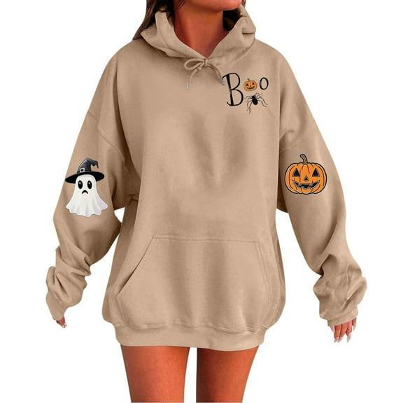 BangWanChi Women's Halloween Printed Hoodies Casual Long Sleeve Blouse Hooded Sweatshirts Top