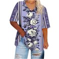 thumbnail image 1 of BangWanChi Women's Plus Size Loose Fit Tops V-Neck Printing Short Sleeve Solid Color Summer Base T-shirt, 1 of 5