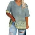 thumbnail image 1 of BangWanChi Women's Plus Size Loose Fit Tops V-Neck Printing Short Sleeve Solid Color Summer Base T-shirt, 1 of 5