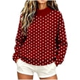 thumbnail image 1 of BangWanChi Women's Polka Dot Crew Neck Sweatshirt Long Sleeve Pullover with Front Pocket Casual Fall Top Wine XL, 1 of 6