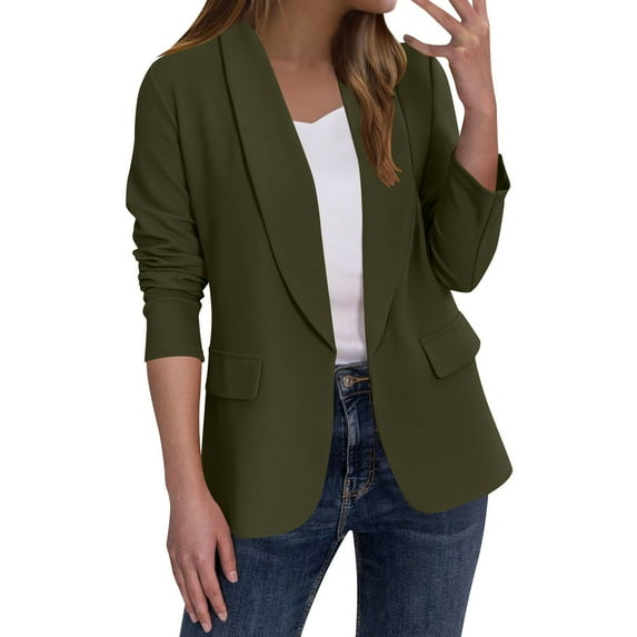 BangWanChi Women's Solid Color Blazers Bussiness Fashion Long-Sleeved Cardigan Jacket Top Blazer