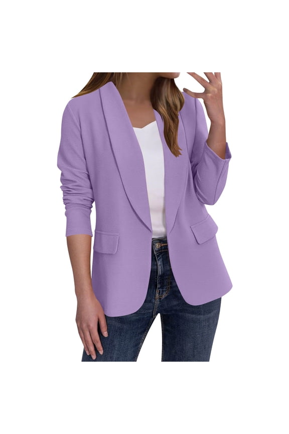 Women's Solid Color Blazers Bussiness Fashion Long-Sleeved Cardigan Jacket Top Blazer