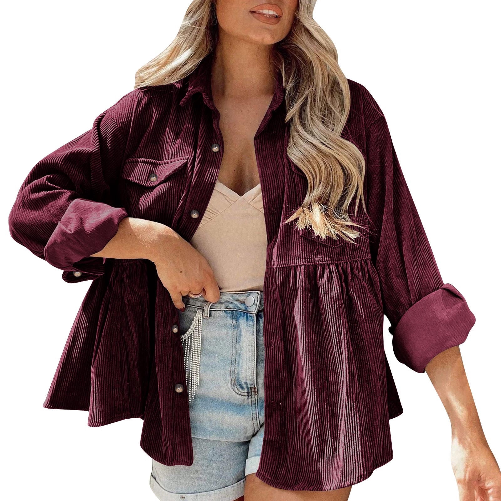 Ebifin Women's Cropped Puffer Jacket - Long Sleeve High Neck Lightweight Coat, 100% Polyester